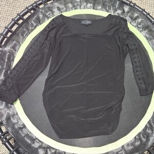 Sweet Wanderer Black Long Sleeve Top with Lace Sleeve Detail